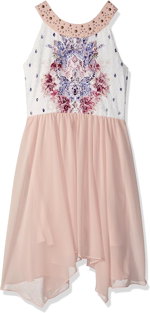 Amy Byer Girls' Big Embellished U-Neck Dress with Chiffon Skirt