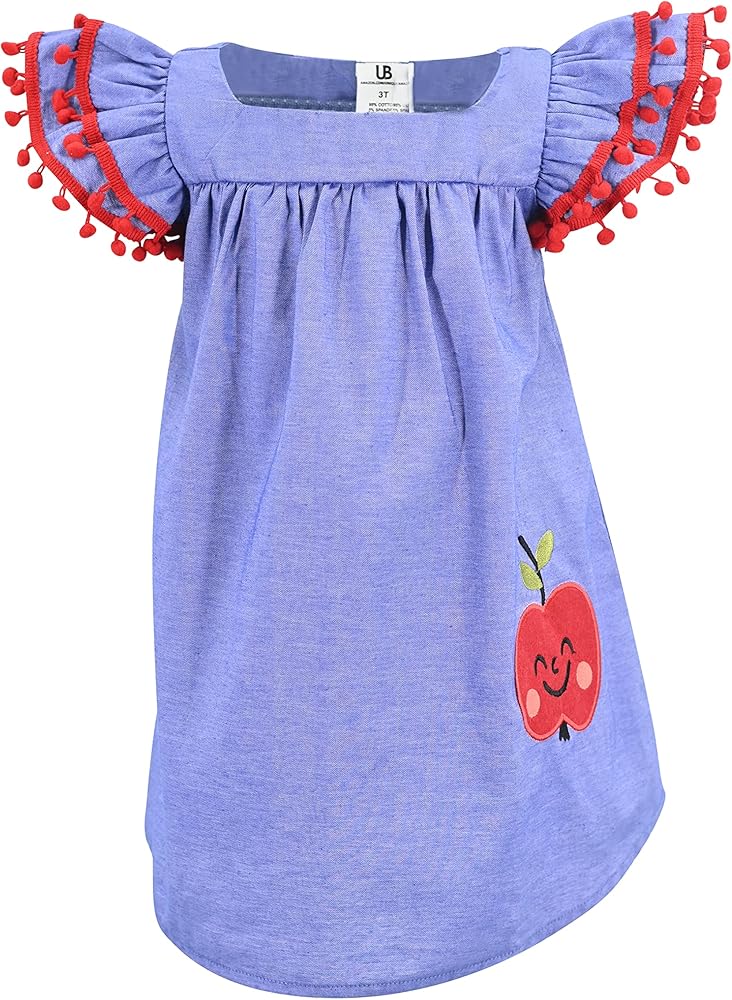 Unique Baby Girls Back to School Denim Apple Dress