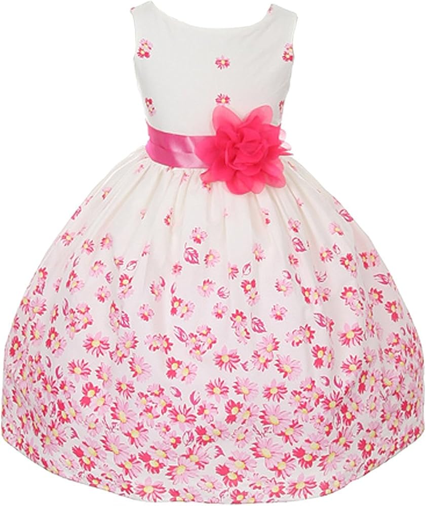 Floral Spring Easter Flower Girl Dress in Fuchsia Aqua Orange 2-12.