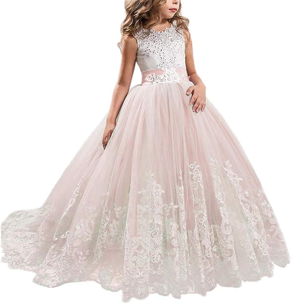 TTYAOVO Girls Embroidery Princess Dress Wedding Birthday Party Long Tail Prom Gowns