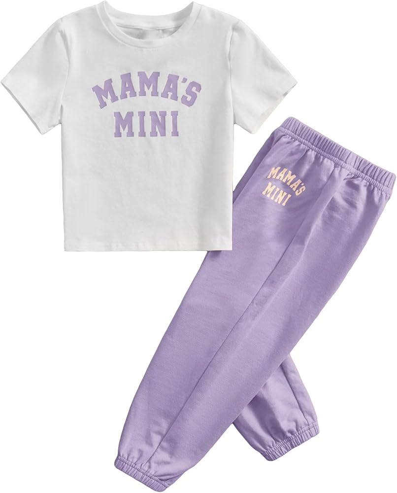 Floerns Girl's Two Piece Outfit Letter Print Tee Shirt and Sweatpants Set