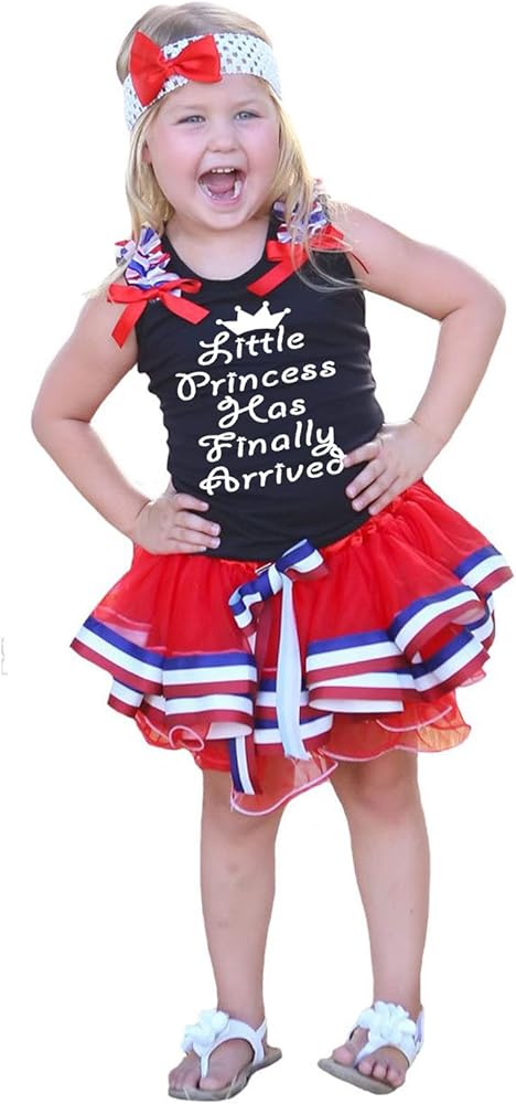 Petitebella Happy Princess Has Arrived Black Shirt RWB Petal Skirt Set Nb-8y