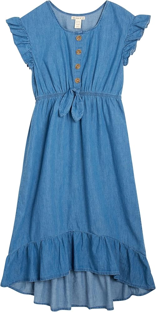 Girls' Dress - Lightweight Challis Button Front Denim Sundress (7-12)