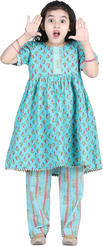 Adiva Girls Floral Printed Cotton Flayered Suit Set