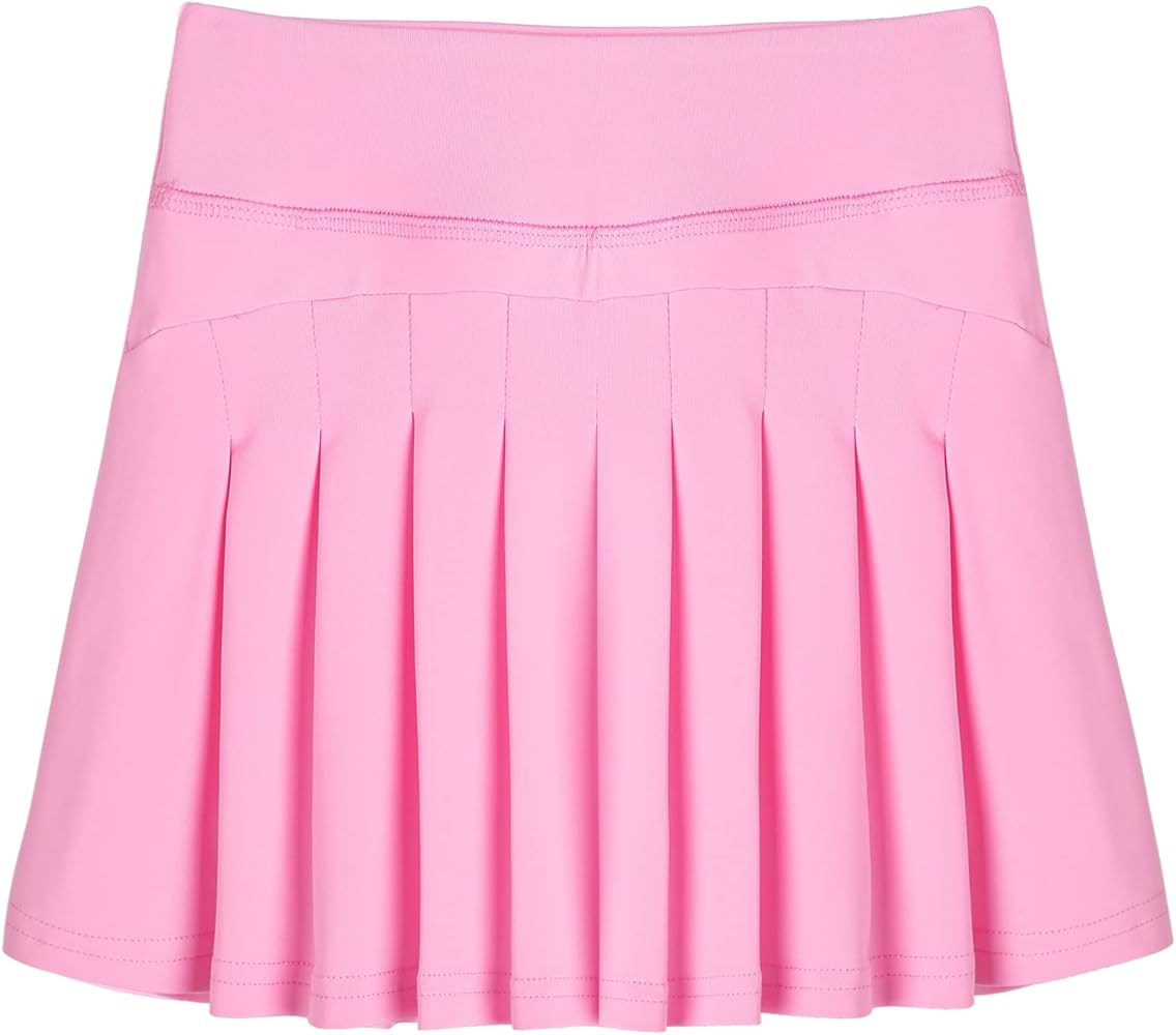 Hopeac Girls Athletic Skirts Sport Elastic Performance Tennis Skirt Cute Golf Running Pleated Skorts with Pockets 5-12 Years