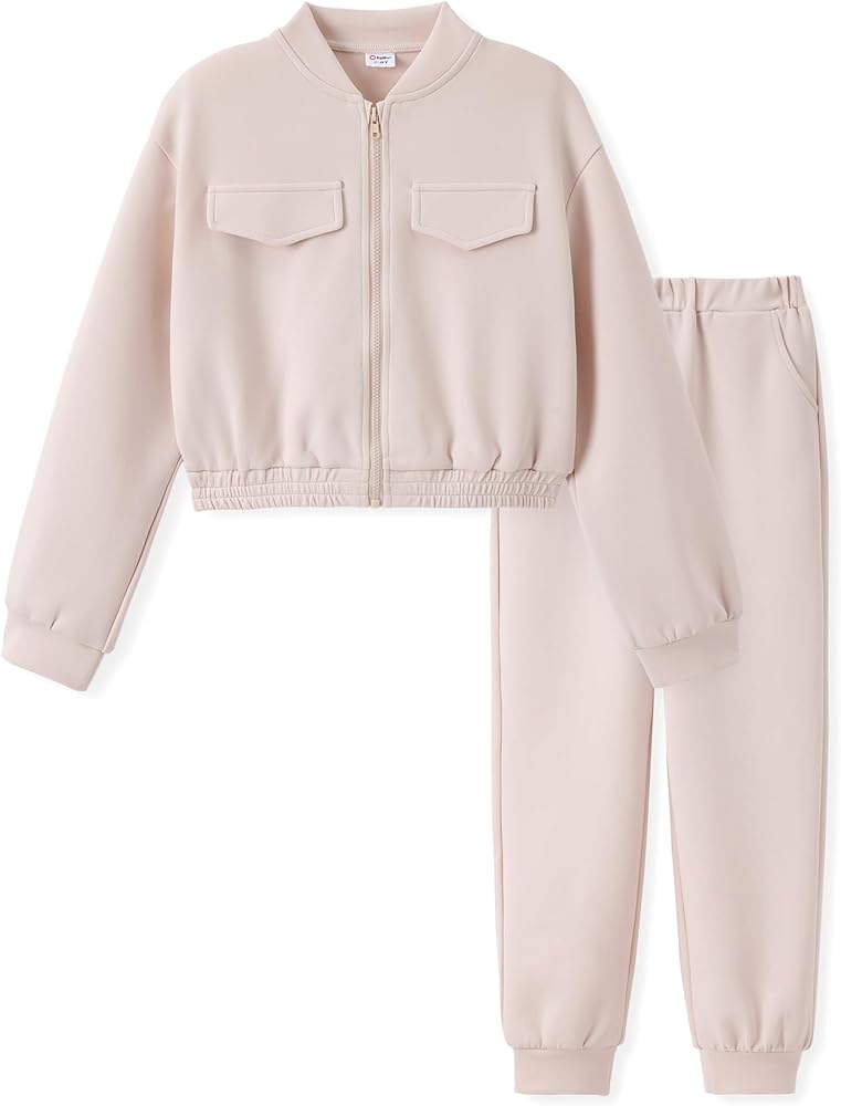 PATPAT Girls Pant Sets 2 Piece Fall Outfits, Long Sleeve Clothing Sets, Short Jacket Top and Sweatpants, 5-14 Years