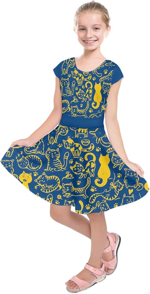 PattyCandy Girls Celestial Sky Galaxy Art Starry Night Designs Casual Short Sleeve Dress,Size:2-16