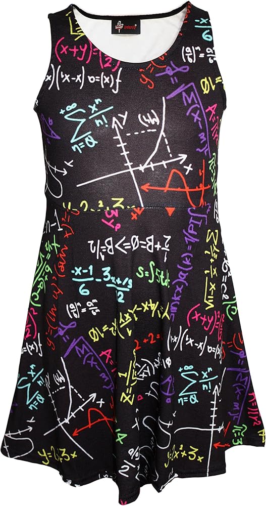 Insanity Clothing Girl's Children's Fun Maths Formula School Print Sleeveless Skater Dress