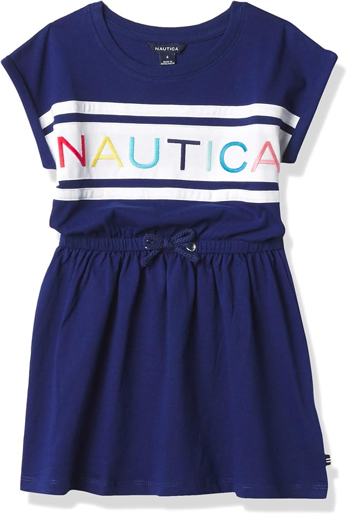 Nautica Girls' Short Sleeve Stripe Fashion Dress