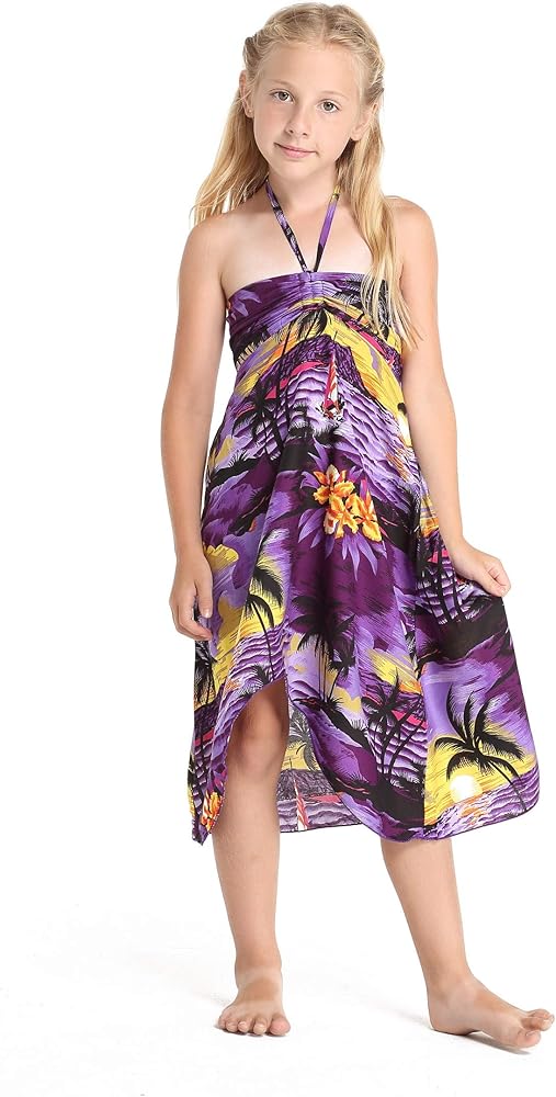 Girl Hawaiian Halter Dress in Purple Sunset