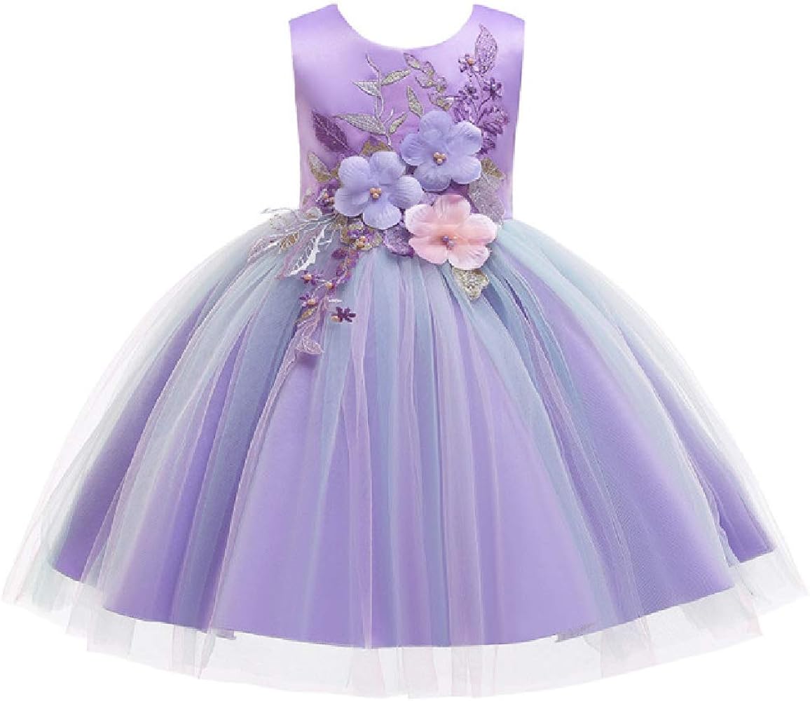 Quenny Children's Dress,Girls' lace Color-Matching Princess Dress,Girls' Embroidered Printed mesh Tutu Skirts.