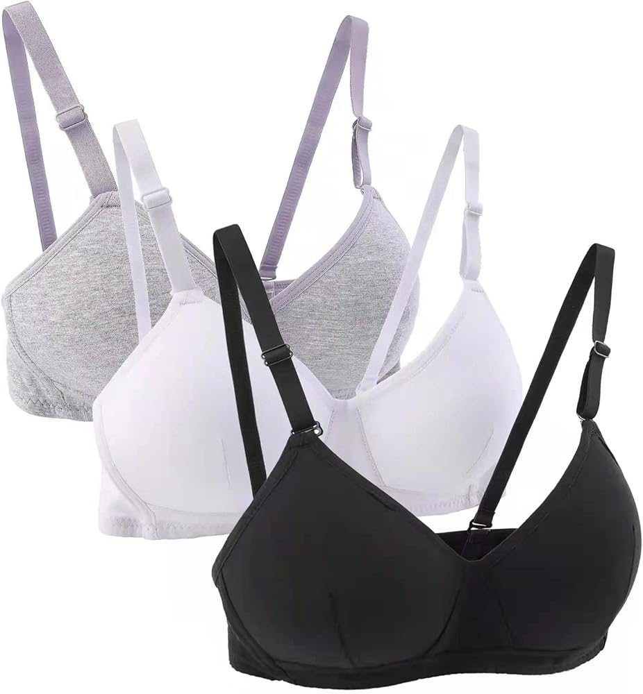 Cotton Teen Girl’s Sport Bra with Adjustable Detachable Strap Wire Free Training Bralette 3 Pack