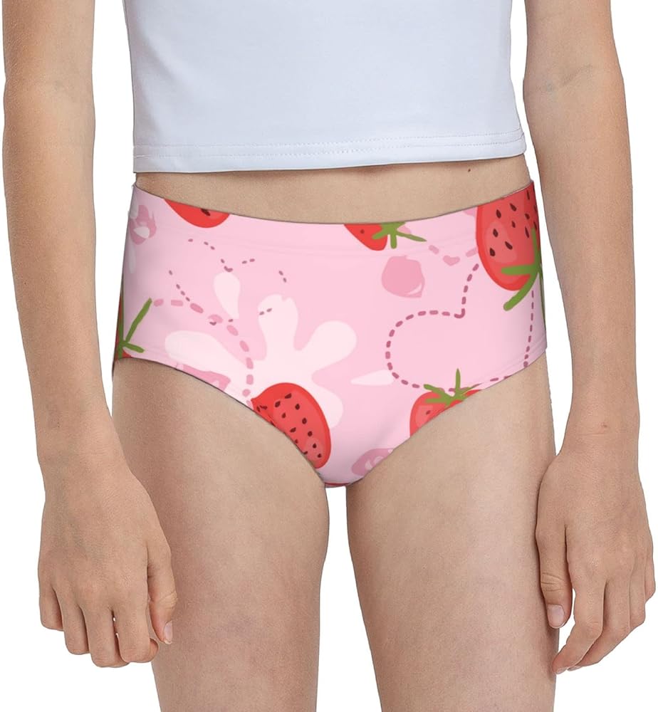 Augenstern Cotton Underwear Strawberry Yogurt Love Pink Girls'Briefs Soft Underpants