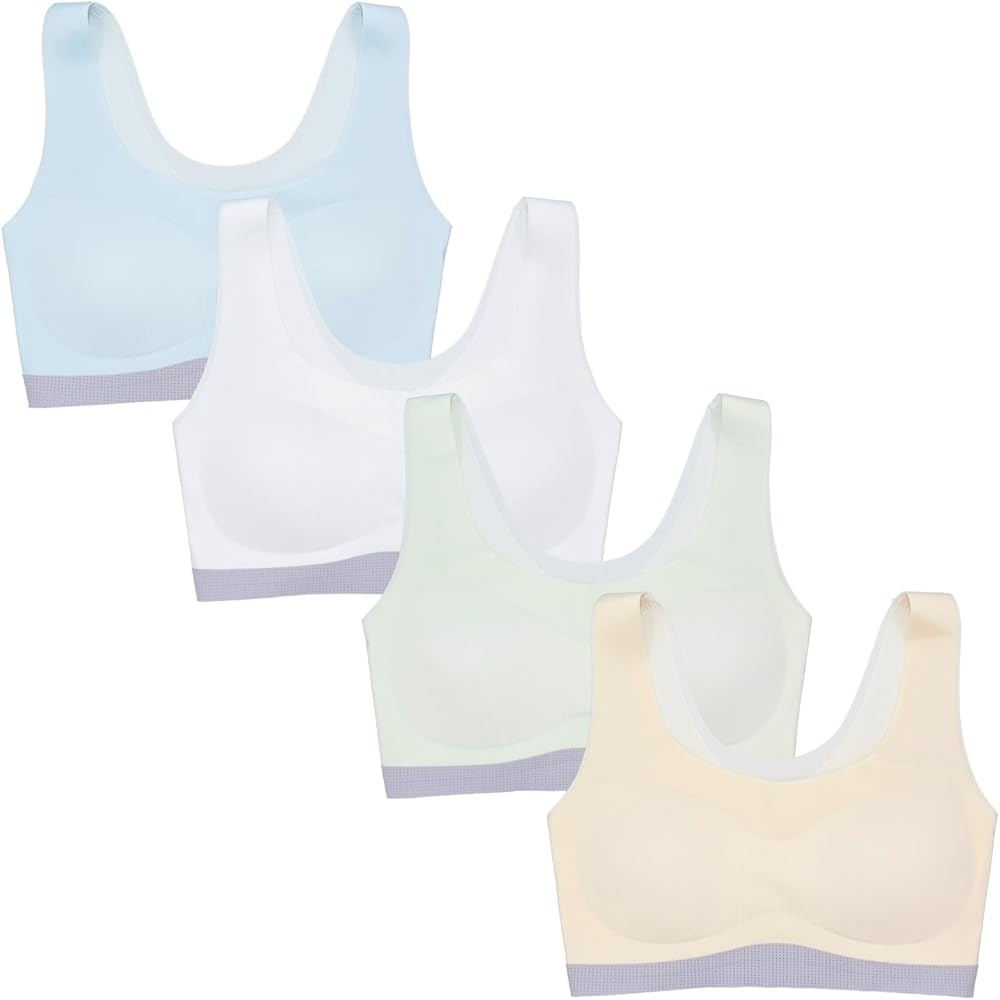 Girls Training Bras for Girls 8-10 10-12 12-14 14-16 Seamless Sports Bras Design with Removable Padding 4 Pack