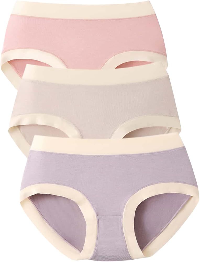 Milumia Girl's 3 Pieces Contrast Trim Brief Soft Plain Stretchy Panties Underwear