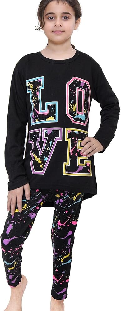 Girls Brooklyn 96 Top Long Sleeve T-Shirt & Splash Legging Lightweight Set For Age 5-14 Years