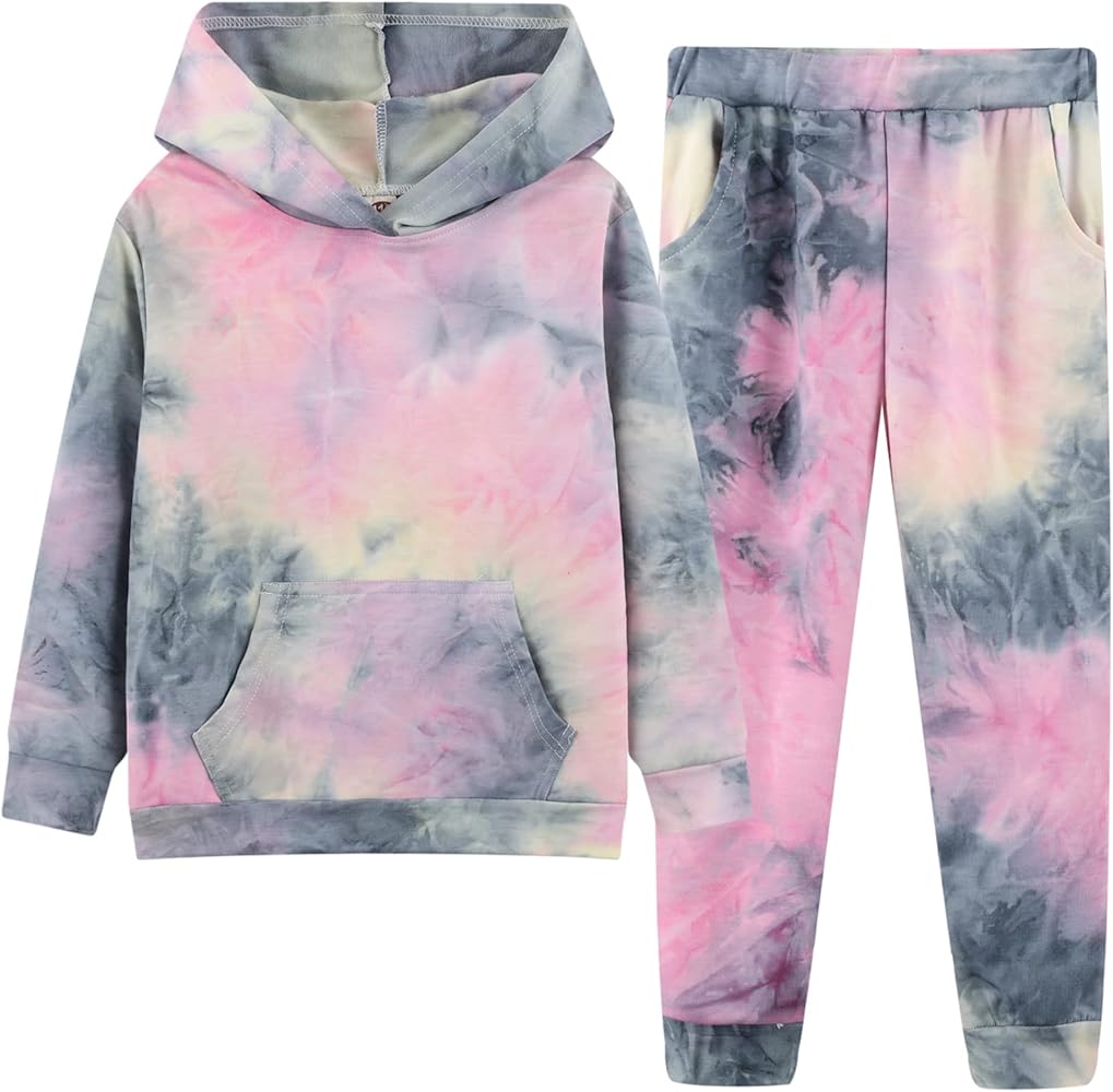 Girls Tie Dye Pullover Hoodies Sweatshirt Sweatpant Tracksuit Sweatsuits Set 2-12Y