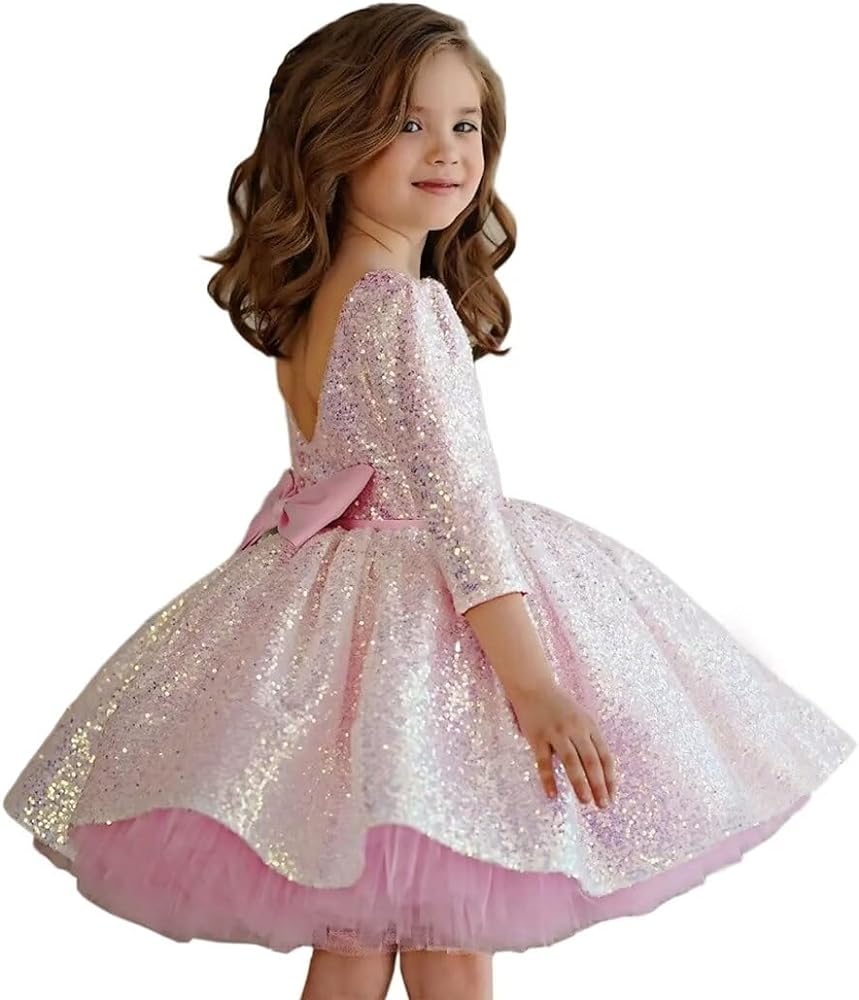 Mordarli Flower Girl Dress Sequin Pageant Dress Girls TuTu Ball Gown Christmas Birthday Party Dresses