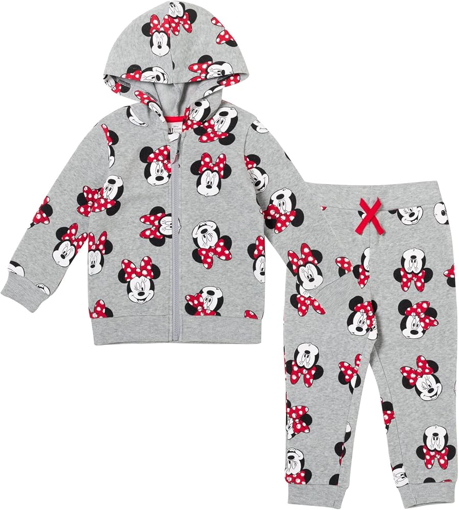 Disney Minnie Mouse Girls Fleece Zip Up Hoodie and Jogger Set Toddler to Big Kid