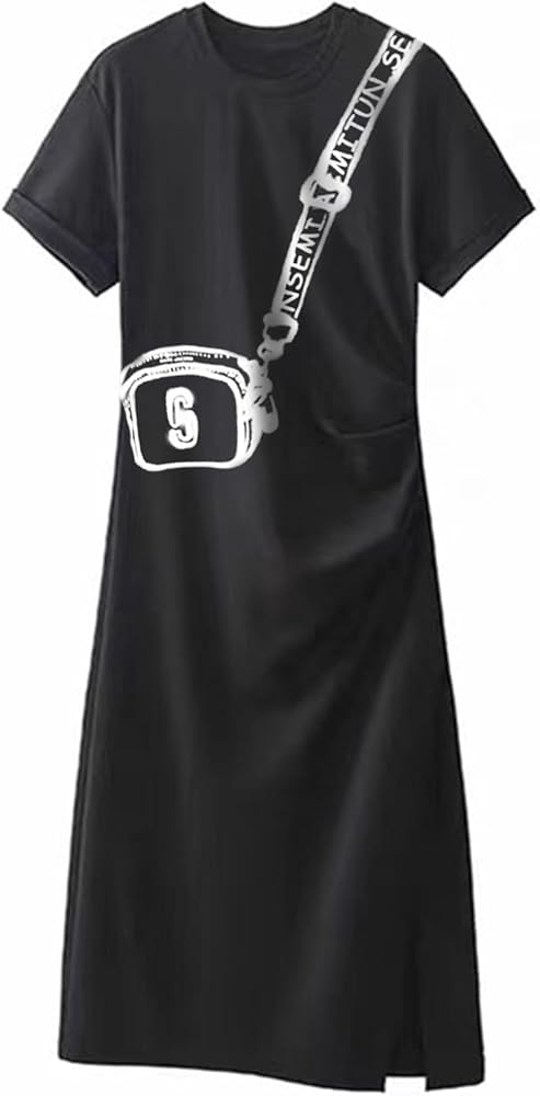 Girls dress Black Fashion Girls Long T-shirt Teen Big Girls Youth Girls Print dress 12-16 years old Stretch fabric