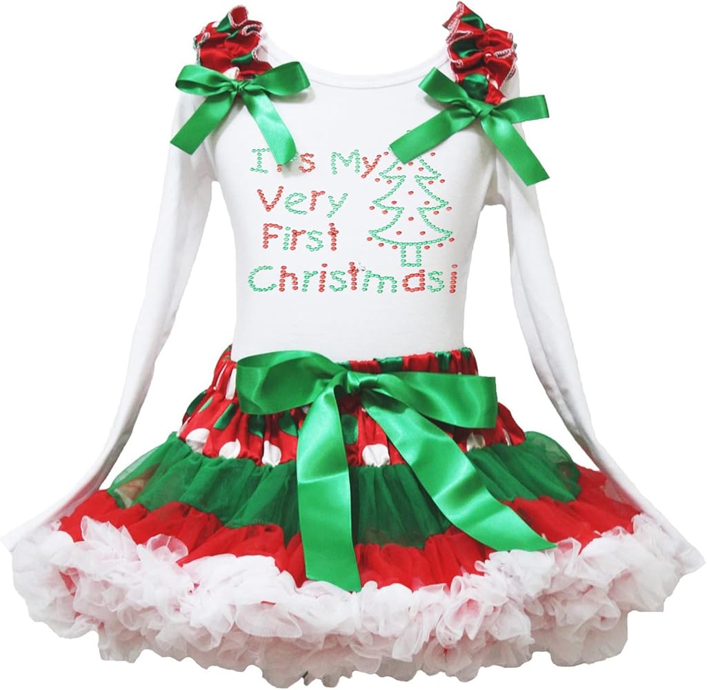 Petitebella It’s My Very 1st Christmas L/s Shirt Xmas Polka Dot Skirt Girl Outfit Dress 1-8y