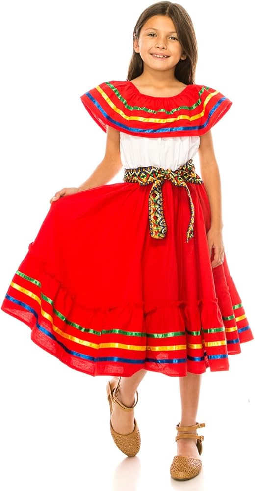 unik Girl's Fancy Traditional Mexican Birthday, Christmas, Cinco De Mayo, Cultural Fiesta Dress Size 4-14