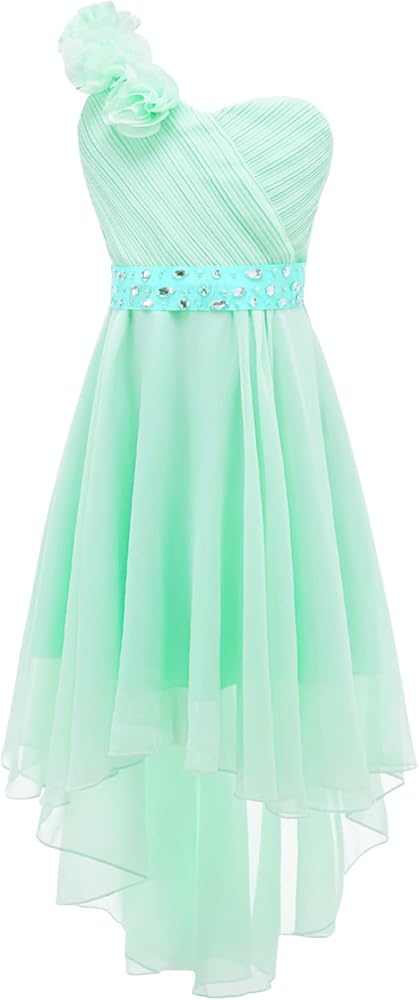 Kids One Shoulder Asymmetrical Chiffon Junior Bridesmaid Wedding Flower Girl Dress Party Princess Dress