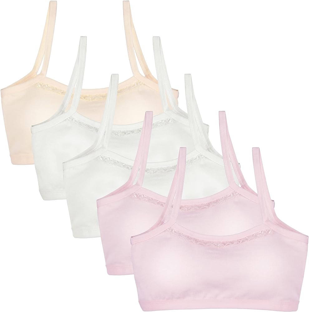 FreeNFond Girls Padded Training Bra for 8-10, CottonTraining Bras for Girls 10-12 with Removable Padding, 5 Pack