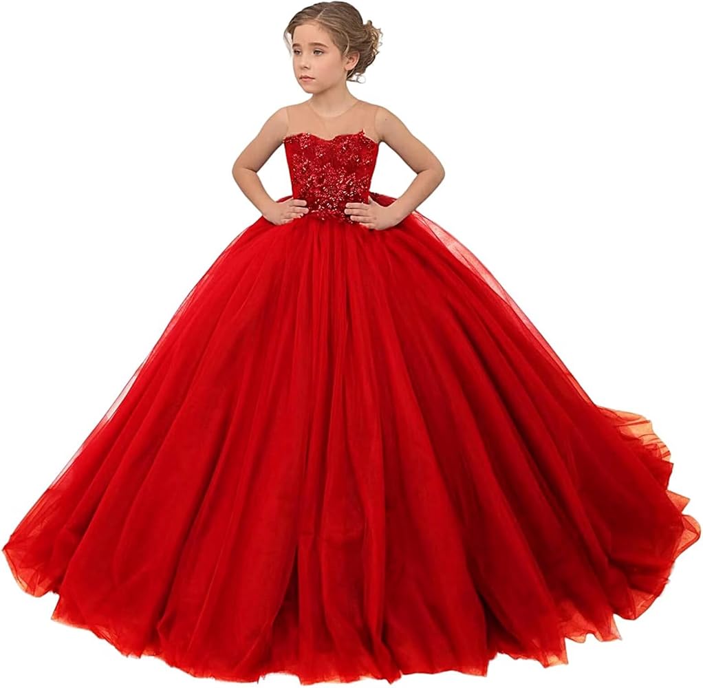 Tulle Flower Girl Dress for Wedding Lace Applique Princess Pageant Dresses Long Girls Party Ball Gown