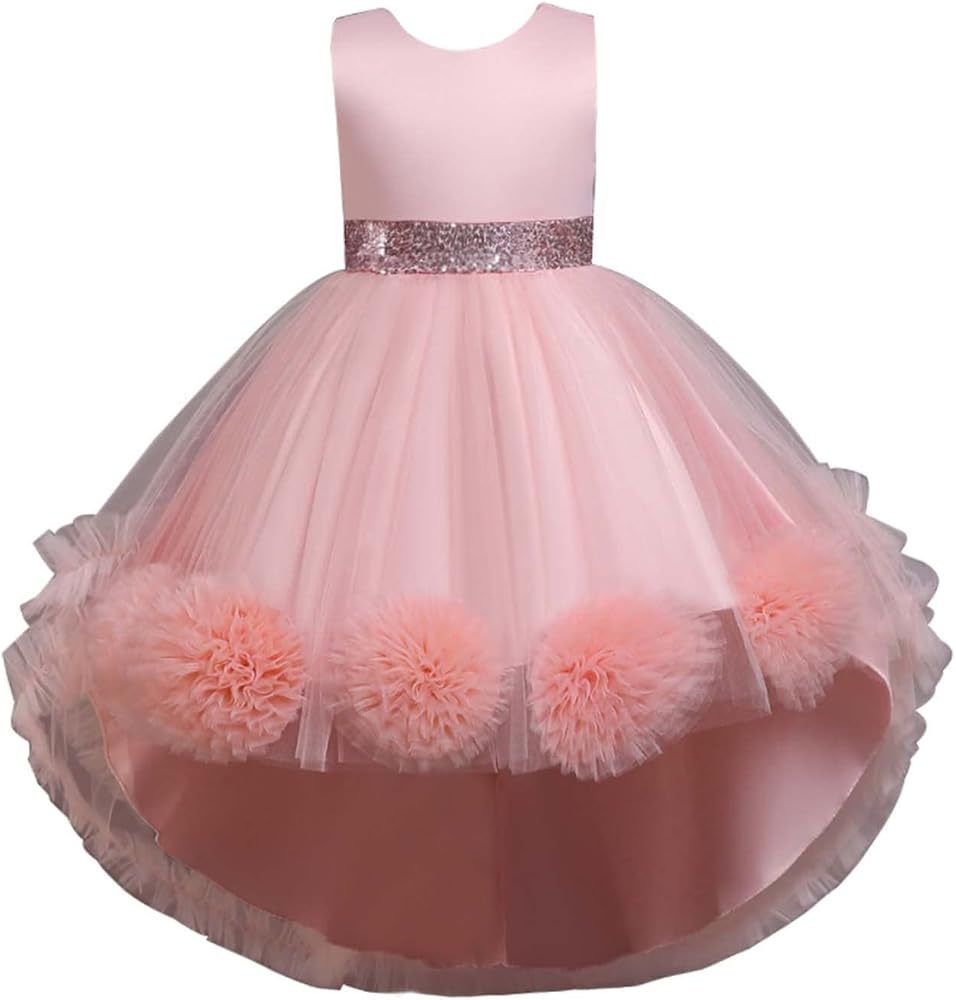 Princess Girls Dress for Wedding Birthday Party Girl Hi Low Tulle Prom Gowns Sequins Pageant Dress with Train