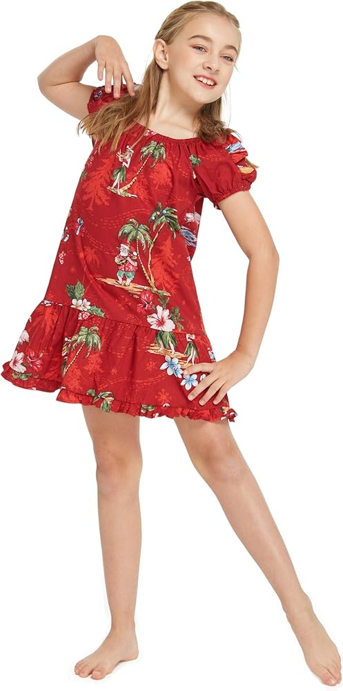 Girl Hawaiian Simple Muumuu Dress in Christmas Santa in Hawaii