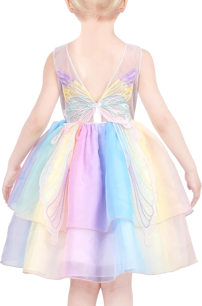 Girls Dress Multicolor Rainbow Bow Tie Butterfly Tulle Party Princess Size 10