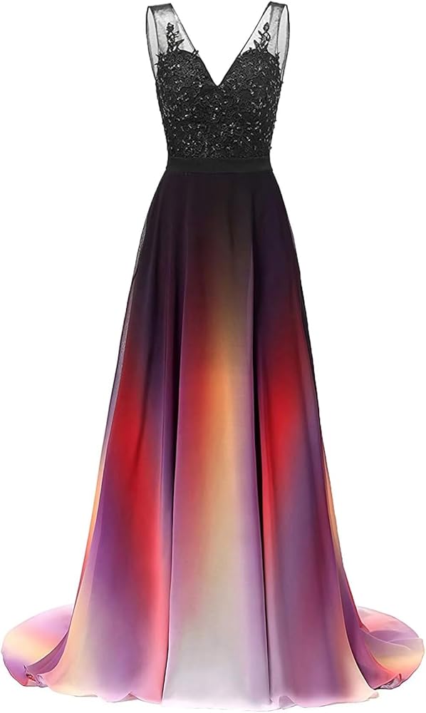 Women's Ombre Chiffon Bridesmaid Dresses Long Sequins Beaded Prom Party Dress for Juniors Plus