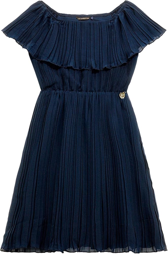 GUESS Girls' Pleated Chiffon Dress, Secret Blue