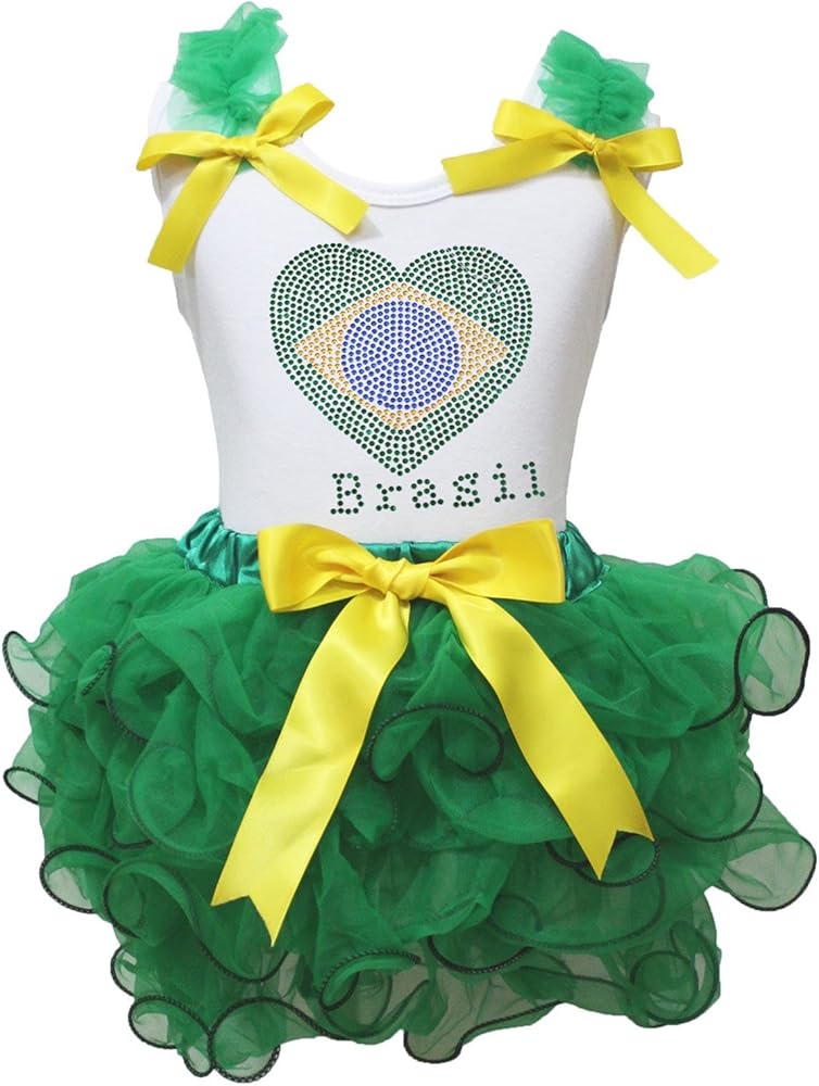 Petitebella Brazil Heart White Shirt Green Petal Skirt Outfit Nb-8y