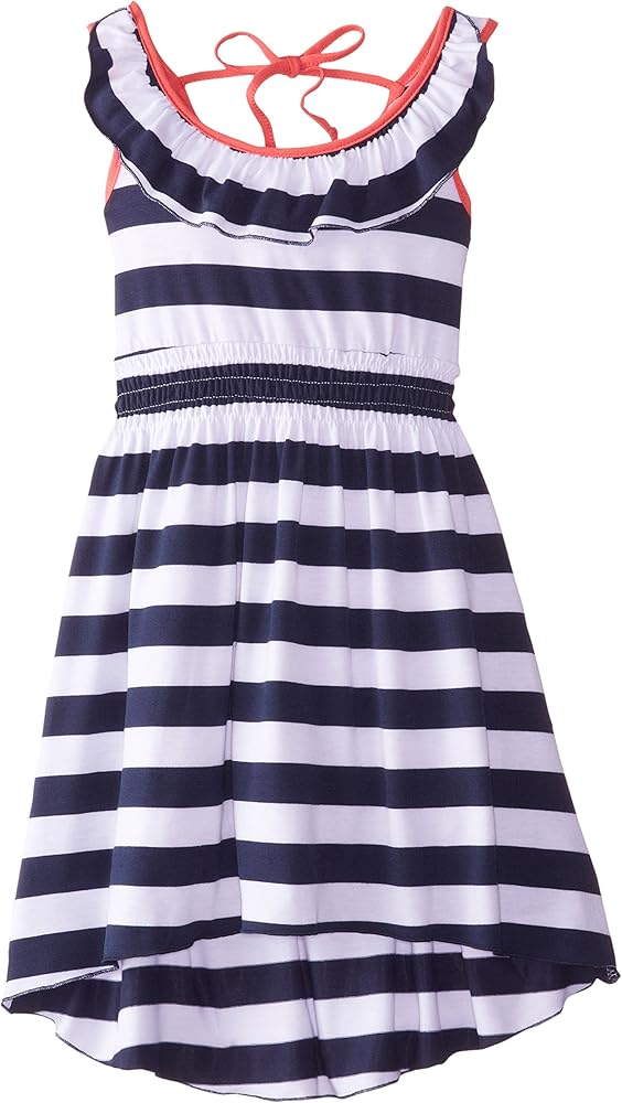 ZUNIE Big Girls' Striped Ruffle Neck Dress