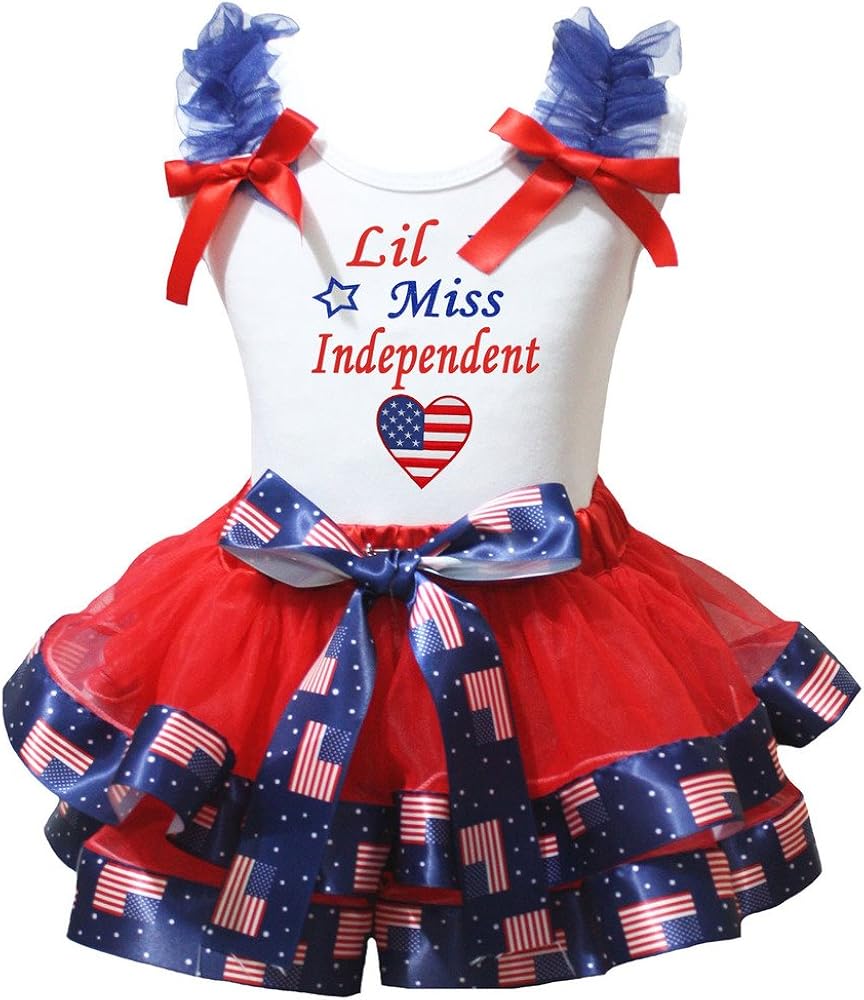 Petitebella Lil Miss Independent White Shirt US Flag Red Petal Skirt Set Nb-8y