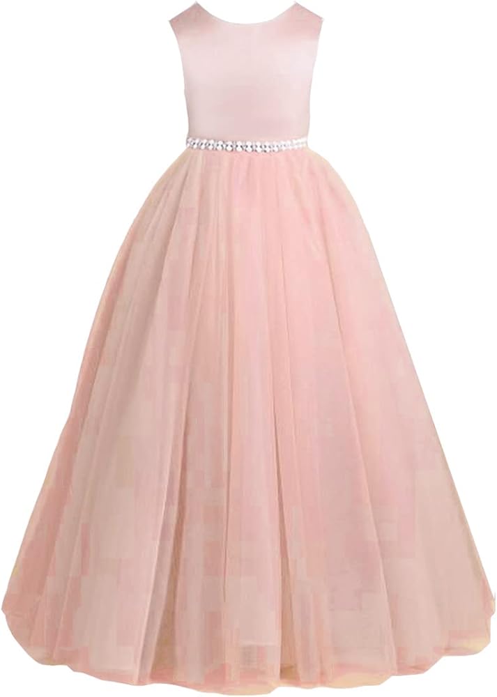 Bow Dream Vintage Long Tulle Flower Girl Dresses Kids Wedding Birthday First Communion