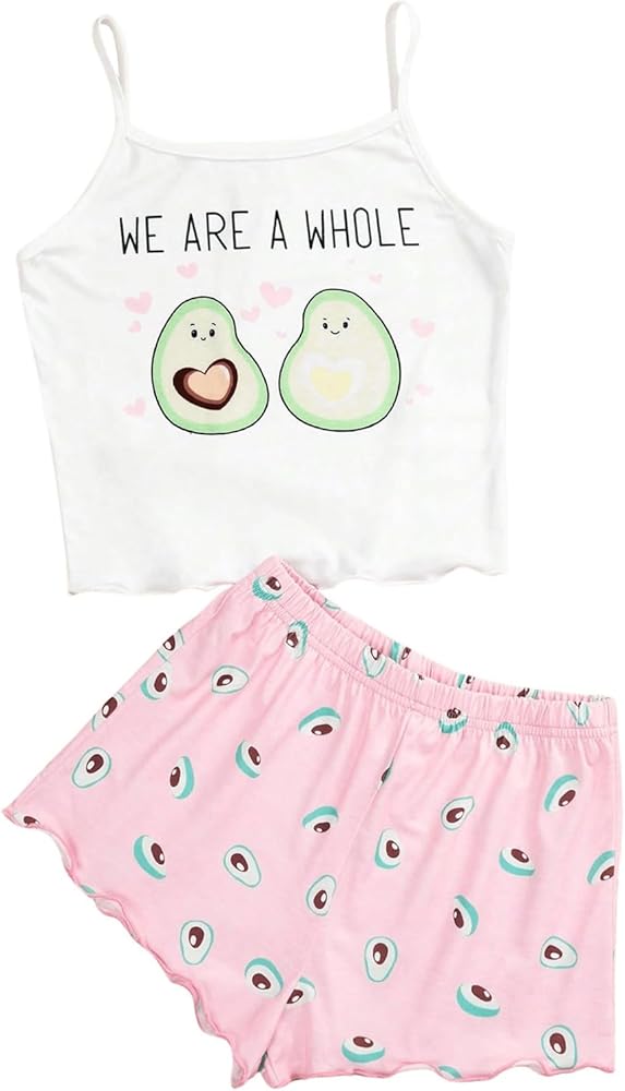 SHENHE Girl's 2 Piece Outfits Cartoon Print Cami Tops and Elastic Waist Shorts Cute Set