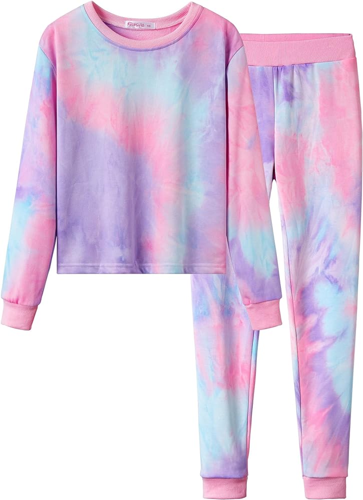 Topgal Soft Tie Dye Crop Sweatshirts & Pants Clothes Set for Big/Teen Girls Size 6-18