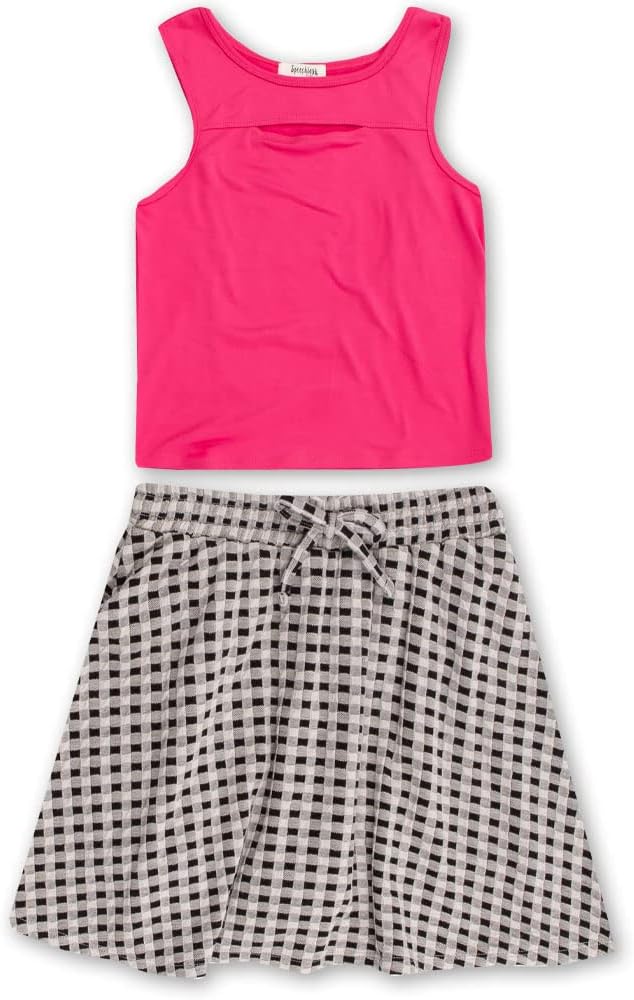 Speechless Girls', Knit Top and Plaid Skirt Set, Pink/Black, Medium