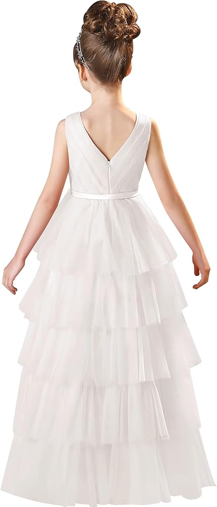 Flower Girl Dresses for Wedding Layered Tulle Pageant Party Ball Gown First Communion Dresses for Girls