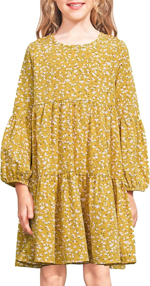 Arshiner Girls Dress Long Sleeve A Line Loose Swing Ruffle Tunic Dresses