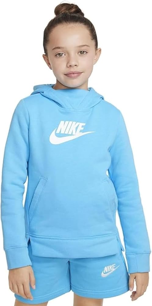 Nike Girls NSW Pullover Hoodie (Large, Baltic Blue/White)