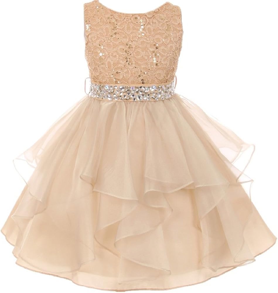 Dreamer P Sleeveless Sequined Rhinestones Belt Multilayer Flower Girl Dress