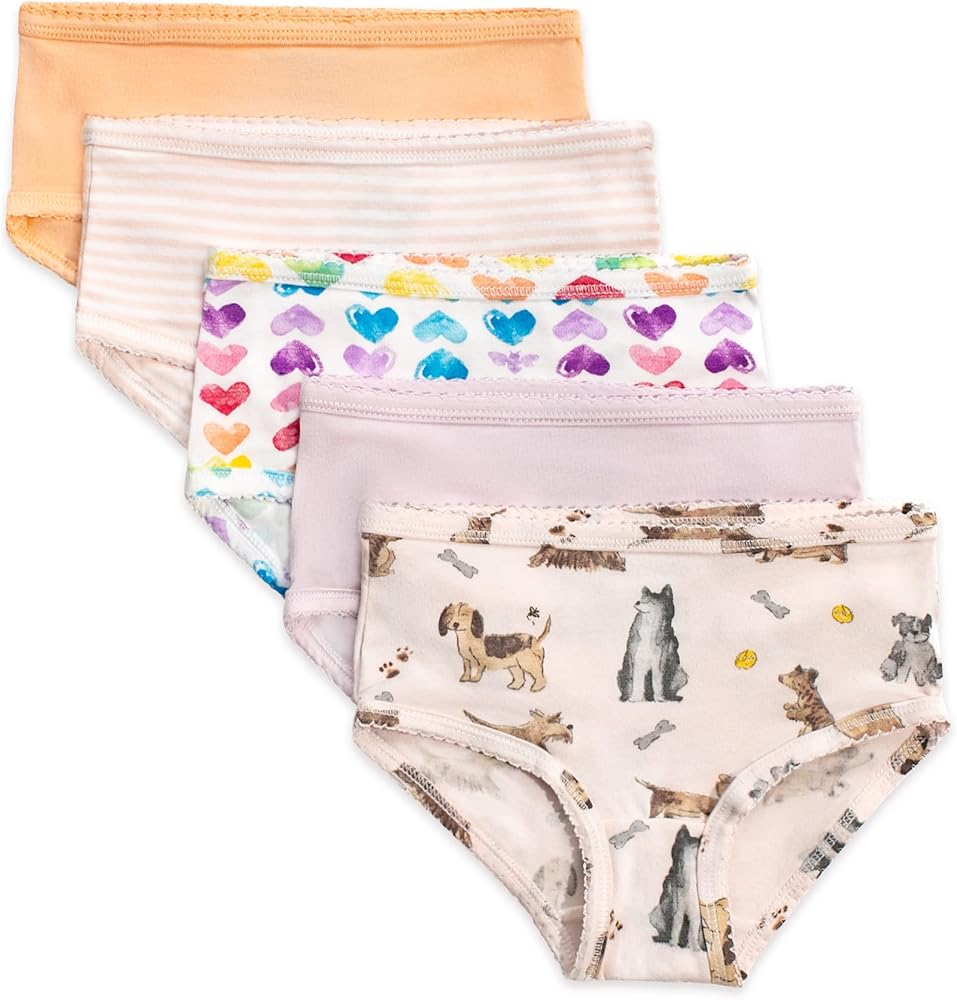 Burt's Bees Baby Toddler Girls' Underwear, Organic Cotton Panties, Tag-Free Comfort Briefs, Pack of 5