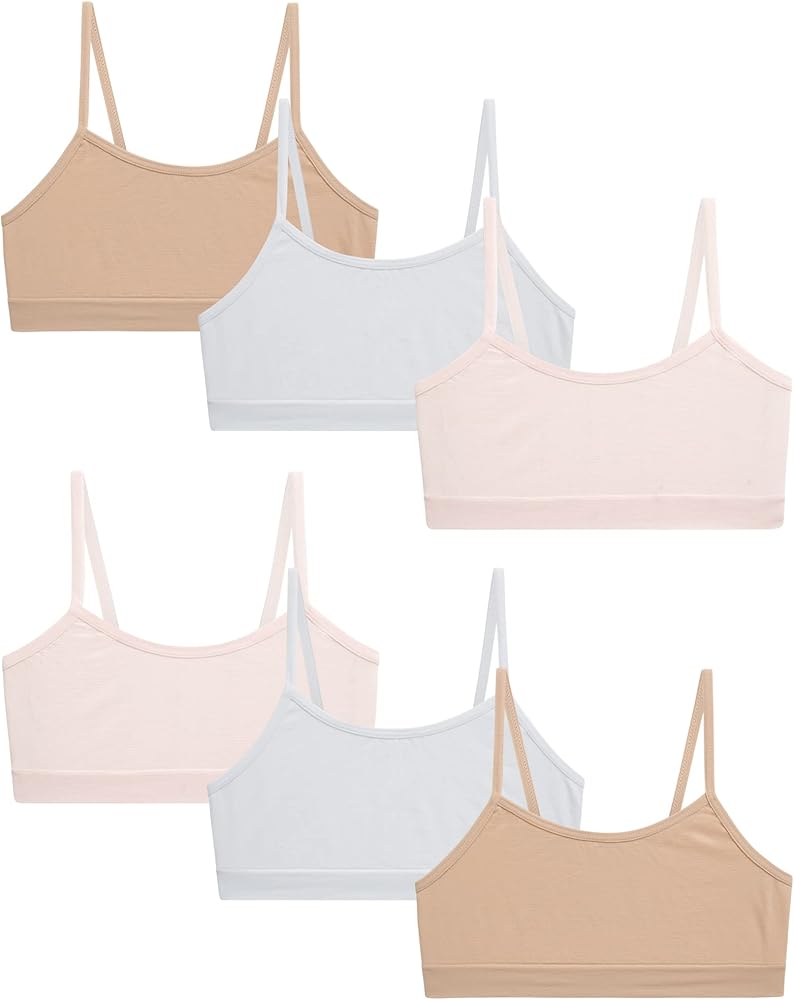 Rene Rofe Girls’ Training Bra – Only Girls Bra for Girls – 6 Pack Comfort Stretch Cami Bralette (7-14)