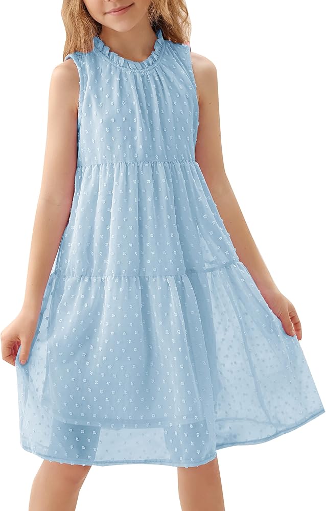 Danna Belle Girl Dress Summer Swiss Dots Chiffon Sleeveless Casual Dresses 5-12Y