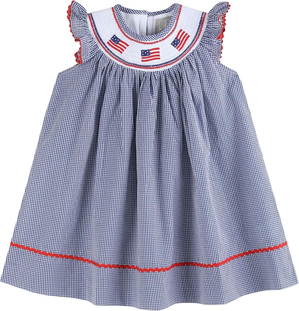 Lil cactus Baby and Girls USA 4th of July Smocked Bishop Dress