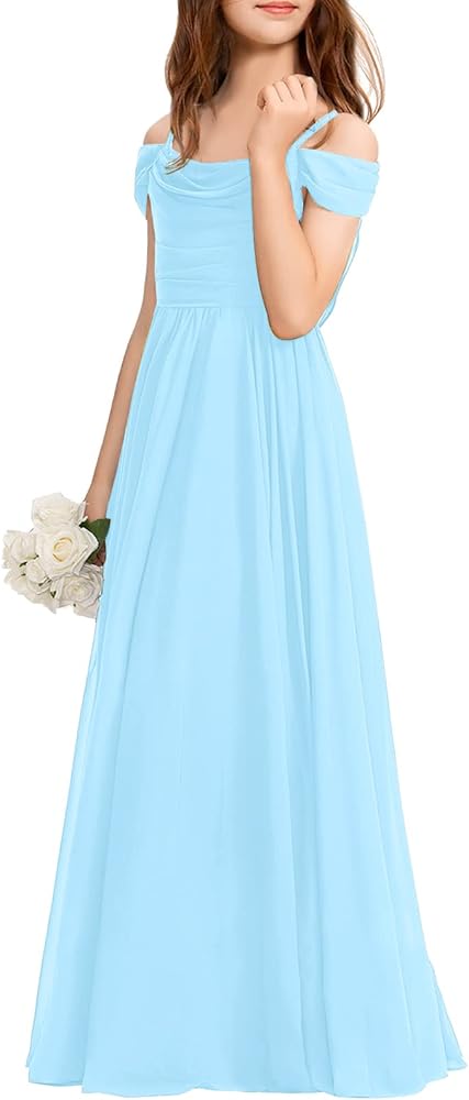 Kids Girls Cold Shoulder Long Chiffon Junior Bridesmaid Dress